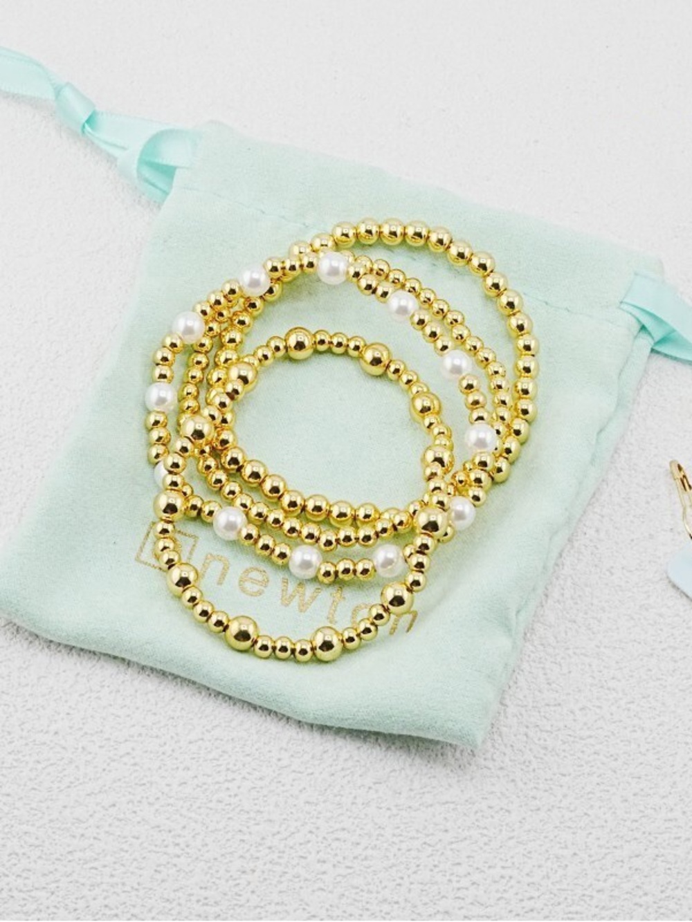 Enewton White Pearl & Gold Beaded 4pcs Bracelet Set